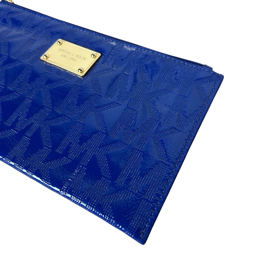 Michael Kors Patent Leather MK Royal Blue Logo Wristlet - Picture 3 of 7